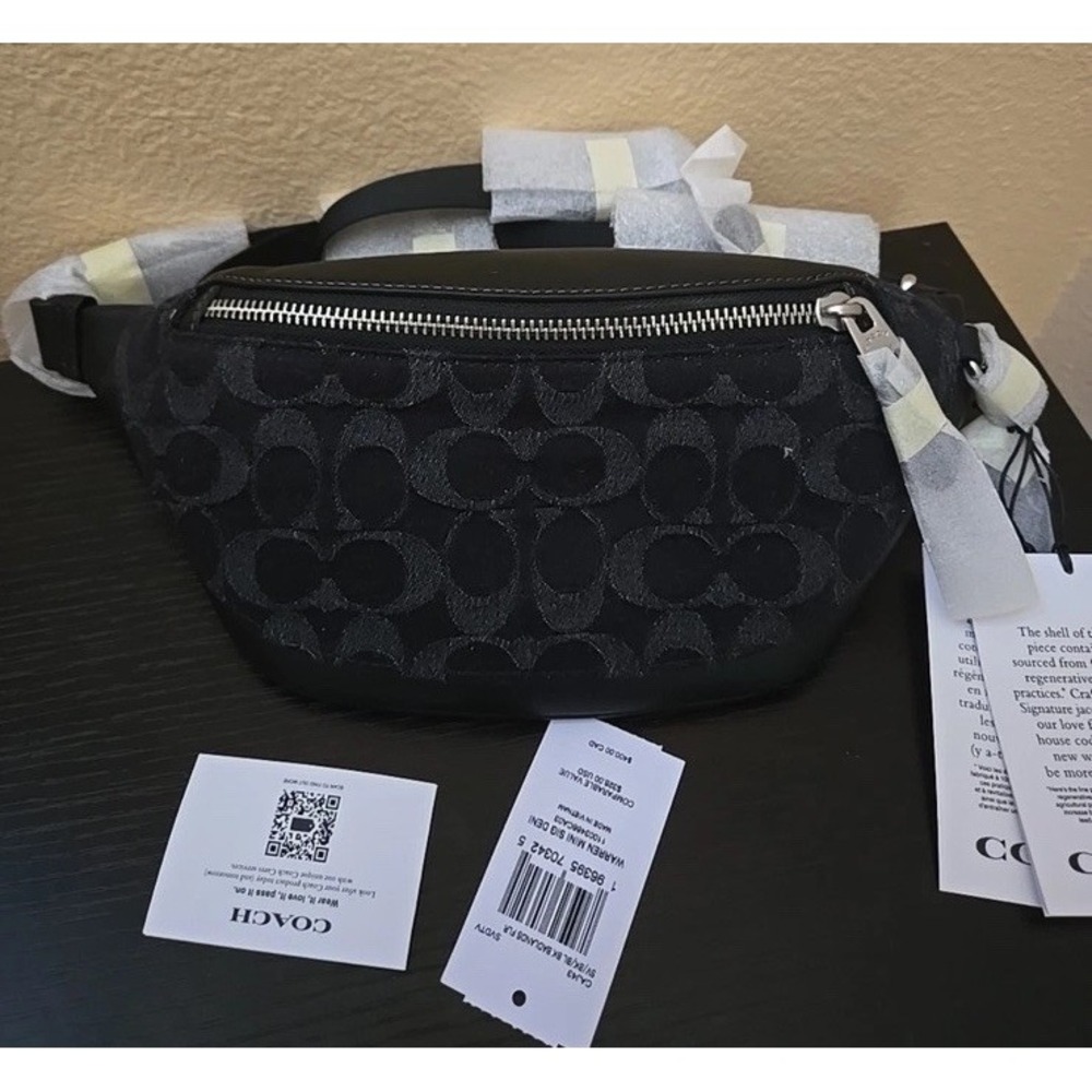 Coach Men's Charcoal Black Belt Bag Adjustable Strap Zip Signature Logo NEW
